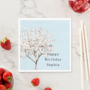 Serviette En Papier Anniversaire d'un joli arbre à fleurs rose