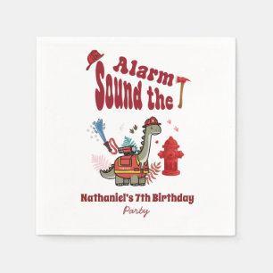 Serviette En Papier Anniversaire d'un pompier mignon dinosaure rugit e