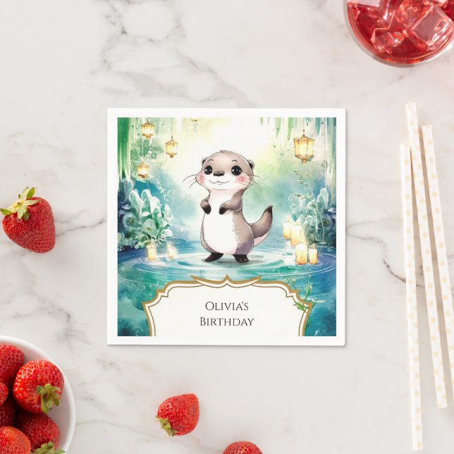 Serviette En Papier Anniversaire Editable Lake Otter (En situation)