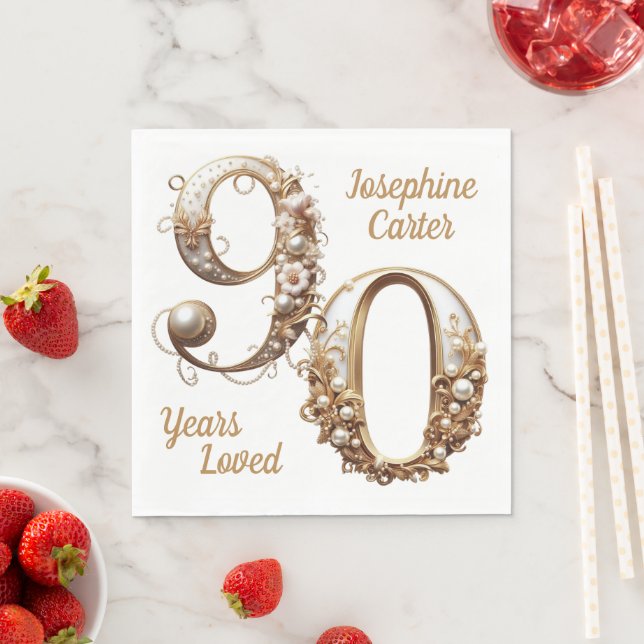 Serviette En Papier Anniversaire élégant 90 ans (En situation)