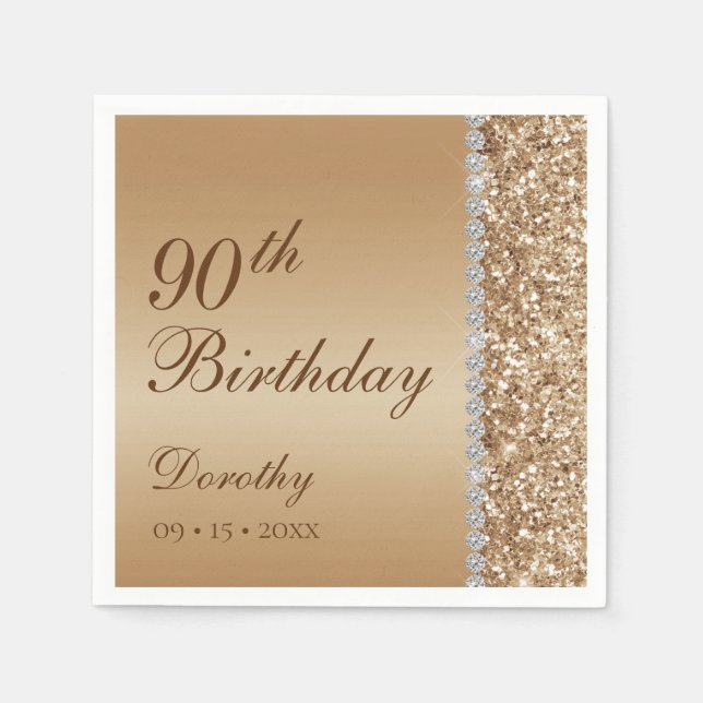 Serviette En Papier Anniversaire élégant de 90 ans (Devant)