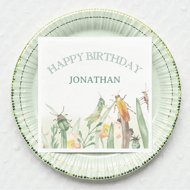 Serviette En Papier Anniversaire enfant insecte bug aquarelle (Créateur téléchargé)