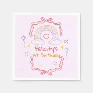 Serviette En Papier Anniversaire Fantaisiste Arc-en-Ciel Dessiné à la