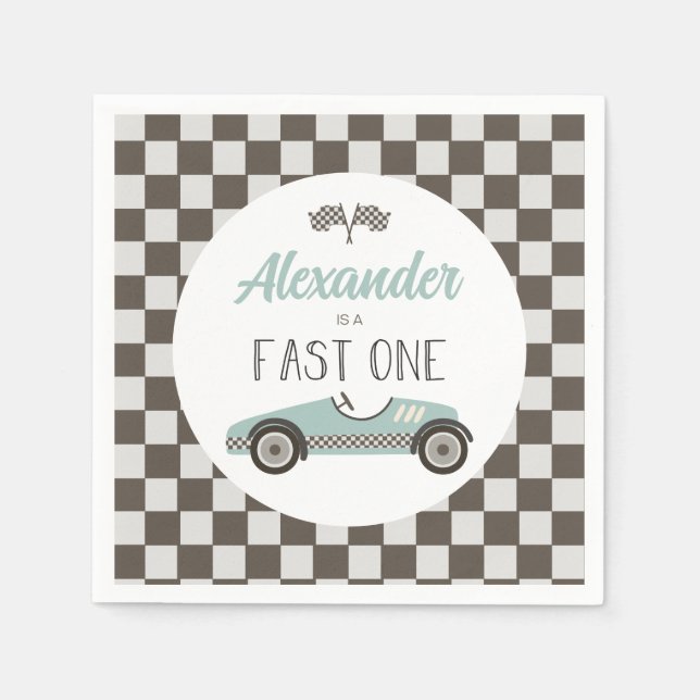Serviette En Papier Anniversaire Fast One voiture de course bleue (Devant)