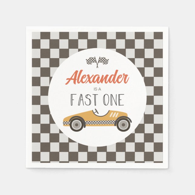 Serviette En Papier Anniversaire Fast One voiture de course jaune (Devant)