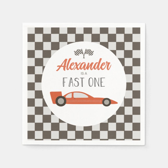 Serviette En Papier Anniversaire Fast One voiture de course rouge (Devant)