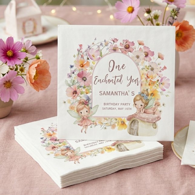 Serviette En Papier Anniversaire Fée Rêveuse Premier Âge (Dreamy Fairyland First Birthday Napkins)
