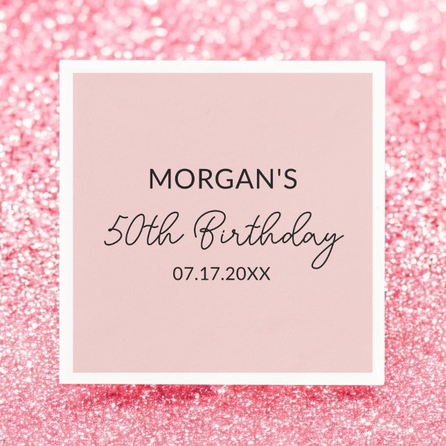 Serviette En Papier Anniversaire Fête Blush Pink Nom mignon (Créateur téléchargé)