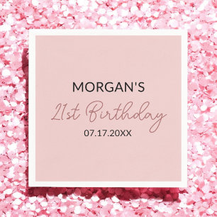 Serviette En Papier Anniversaire Fête Blush Pink Nom mignon