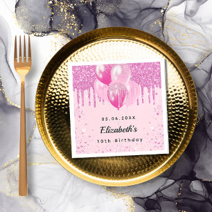 Serviette En Papier Anniversaire fête rose parties scintillant ballons