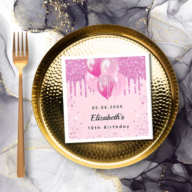 Serviette En Papier Anniversaire fête rose parties scintillant ballons (Créateur téléchargé)