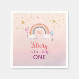 Serviette En Papier Anniversaire Fille Arc-en-Ciel Pastel Coloré