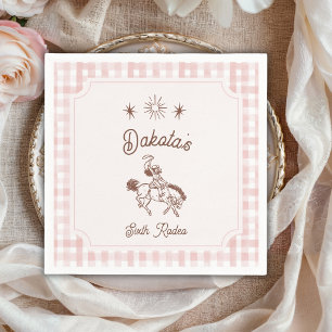 Serviette En Papier Anniversaire Fille Cowgirl Vintage Rose Gingham 