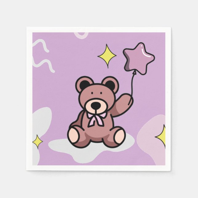 Serviette En Papier Anniversaire Fille Teddy Ours (Devant)