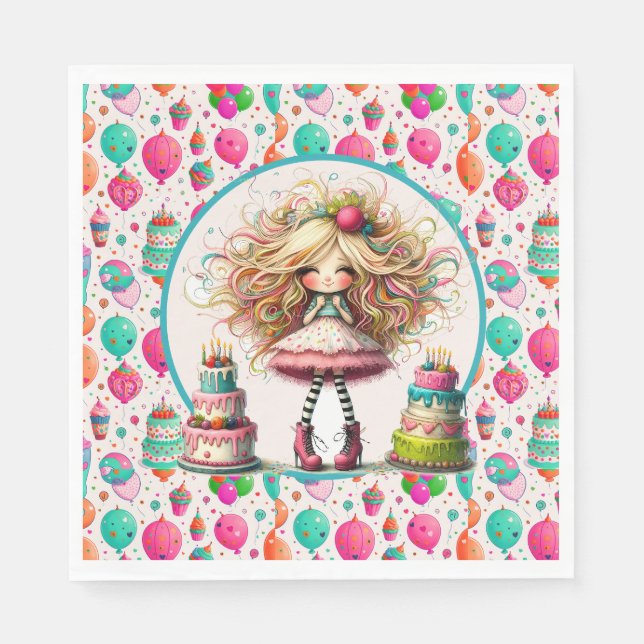 Serviette En Papier Anniversaire Filles  (Devant)