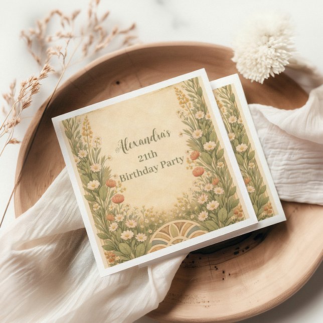 Serviette En Papier Anniversaire Fleur des Champs du Désert Boho (Créateur téléchargé)