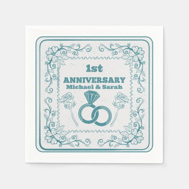 Serviette En Papier Anniversaire Floral mariage année personnalisable (Devant)