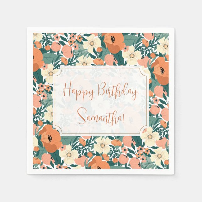 Serviette En Papier Anniversaire floral personnalisé (Devant)