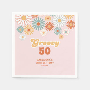 Serviette En Papier Anniversaire Floral Rétro Daisy Boho Groovy