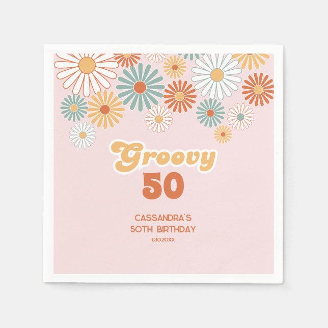 Serviette En Papier Anniversaire Floral Rétro Daisy Boho Groovy (Devant)