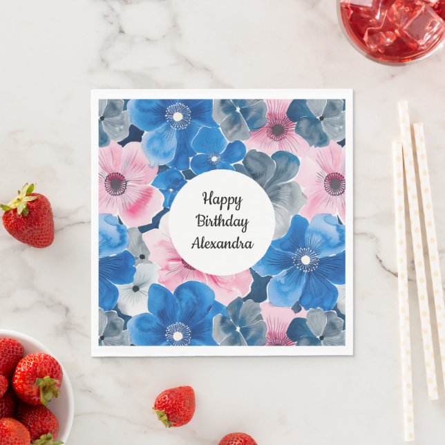 Serviette En Papier Anniversaire floral rose chic (En situation)