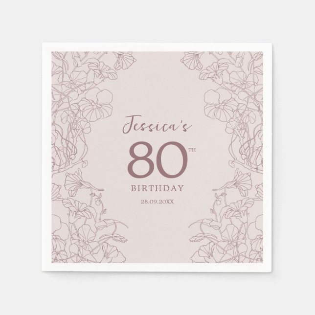 Serviette En Papier Anniversaire Floral Rose Mauve (Devant)