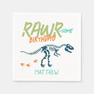 Serviette En Papier Anniversaire Garçons Cool Blue Dinosaure