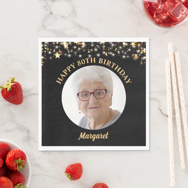 Serviette En Papier Anniversaire Gold Stars Photo N'importe quel âge C (En situation)