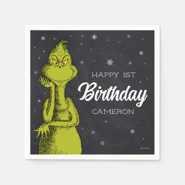 Serviette En Papier Anniversaire Grinch Tableau Noir (Devant)