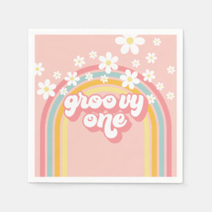 Serviette En Papier Anniversaire Groovy Retro Rainbow 1 an