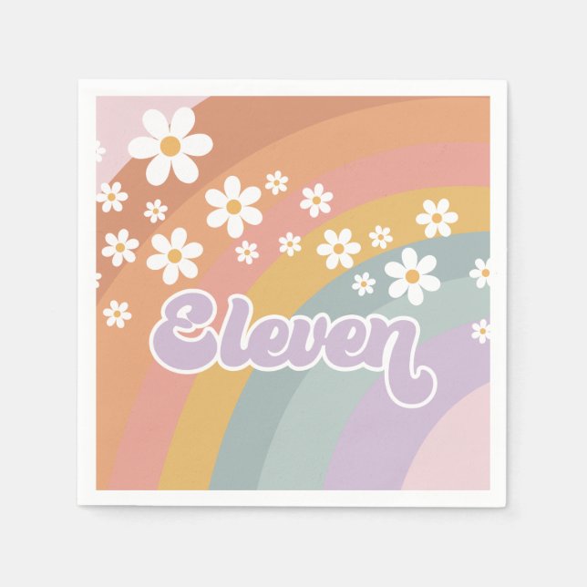 Serviette En Papier Anniversaire Groovy Retro Rainbow de onze ans (Devant)