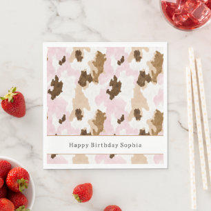 Serviette En Papier Anniversaire Imprimé Vache Marron Crème Blanc Rose