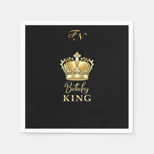 Serviette En Papier Anniversaire King Gold Couronne Royal Monogramme L (Devant)