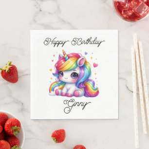 Serviette En Papier Anniversaire Licorne Arc-en-Ciel Coloré