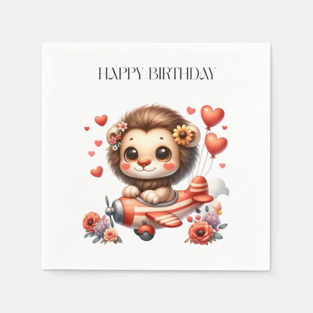 Serviette En Papier Anniversaire Lion Pilote (Devant)