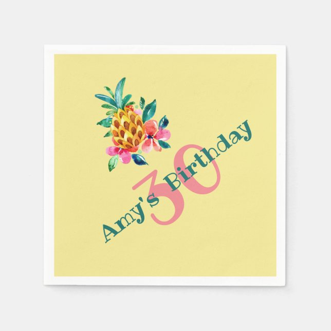 Serviette En Papier Anniversaire Luau Ananas (Devant)