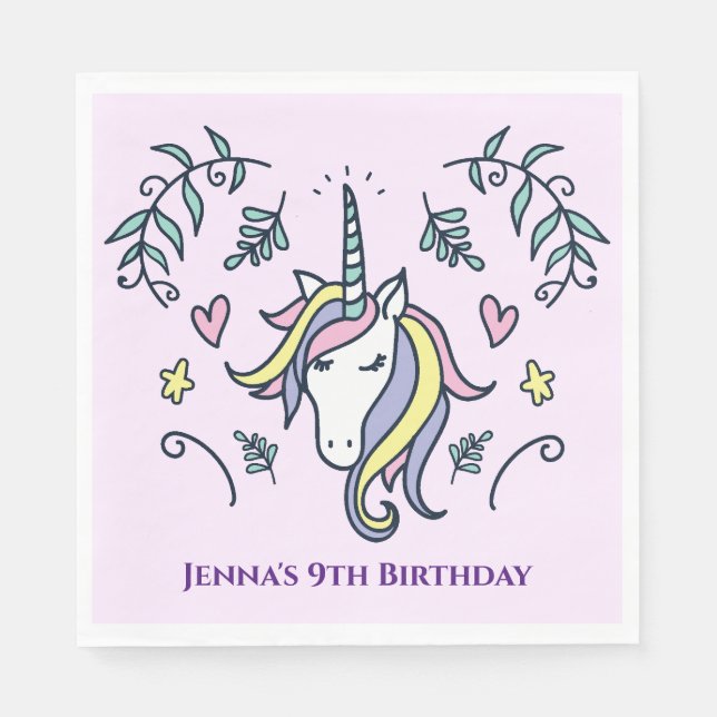 Serviette En Papier Anniversaire magique de Unicorn (Devant)