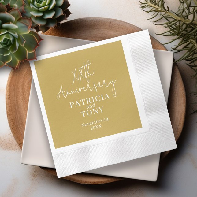 Serviette En Papier Anniversaire mariage personnalisé - Gold Modern (Modern Anniversary Napkins - Personalize with the year and names - 50th Anniversary Napkins in Gold)