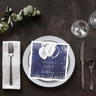 Serviette En Papier Anniversaire marine bleu argent parties scintillan