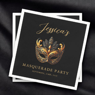 Serviette En Papier Anniversaire Masquerade Black Gold
