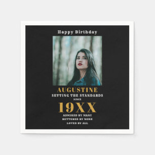 Serviette En Papier Anniversaire Modèle photo Elegant Chic Gold Noir