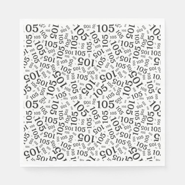 Serviette En Papier Anniversaire moderne 105 Numéro Motif noir/blanc (Devant)