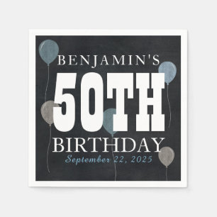 Serviette En Papier Anniversaire moderne de ballon bleu rustique de