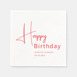 Serviette En Papier Anniversaire Moderne Écriture Rouge