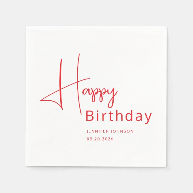 Serviette En Papier Anniversaire Moderne Écriture Rouge (Devant)