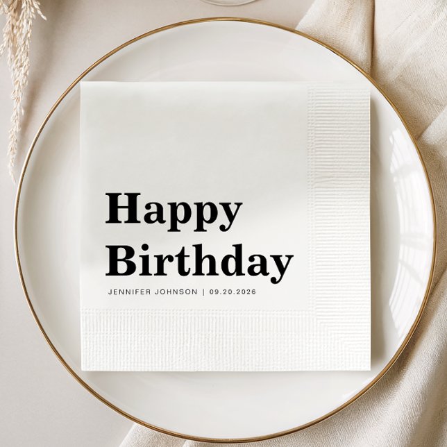 Serviette En Papier Anniversaire Moderne Noir Et Blanc (Modern Black And White Birthday Napkins)