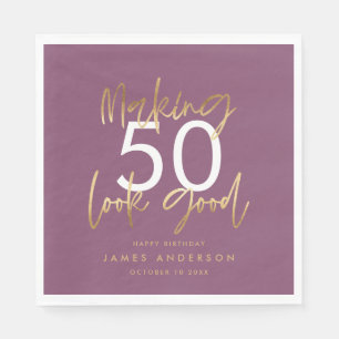 Serviette En Papier Anniversaire moderne simple élégant violet élégant