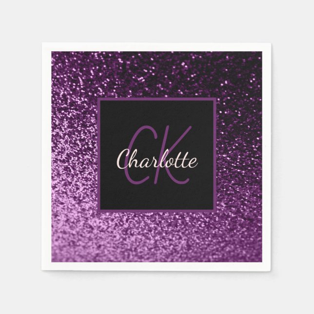 Serviette En Papier Anniversaire monogramme de luxe paillettes rose vi (Devant)