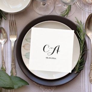 Serviette En Papier Anniversaire noir blanc de monogramme