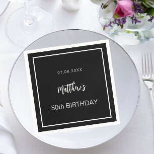 Serviette En Papier Anniversaire noir blanc minimaliste homme gars